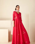 Teal Angrakha Anarkali with Dori Tassels and Banarasee Bandhani Dupatta - Net