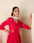 Teal Angrakha Anarkali with Dori Tassels and Banarasee Bandhani Dupatta - Net