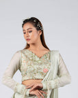 Wine Crop Top and Flared Pants Fusion Set with Sequin and Thread Embroidery
