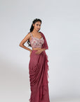 Sea Green Drape Dress with Hand-Embroidered Jacket