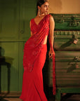 Mariam Red Applique Drape Saree