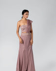 Crop Top and Flared Pants Fusion Set with Sequin Embroidery - Satin