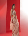 Blush Pink Printed Saree with Elegant Padded Blouse and Back Cutout