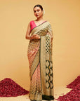 Georgette Bandhani Banarasee Saree in Green and Peach