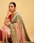 Georgette Bandhani Banarasee Saree in Green and Peach