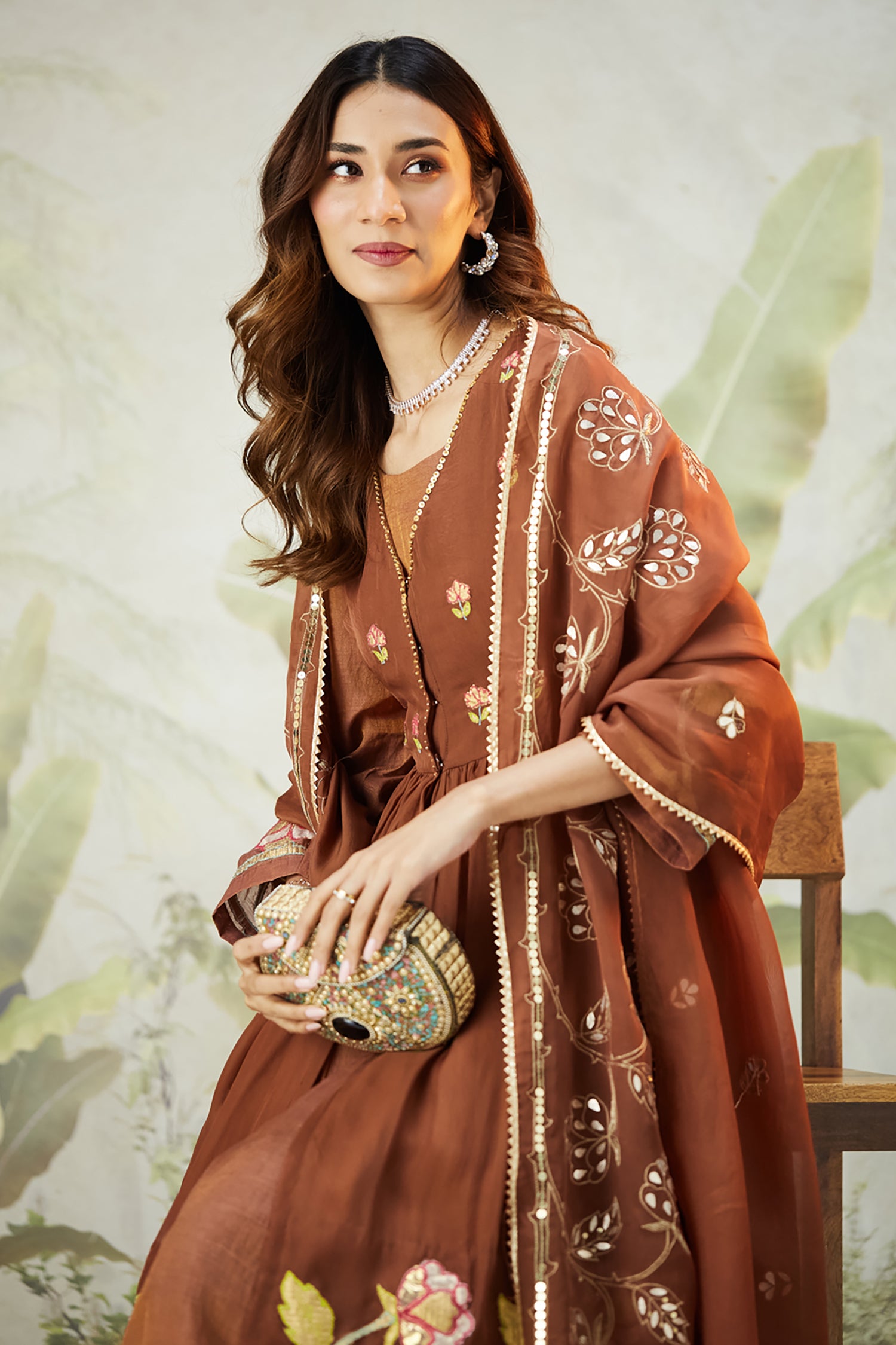 Lachka Gota Machine Work Kurta Set - Brown