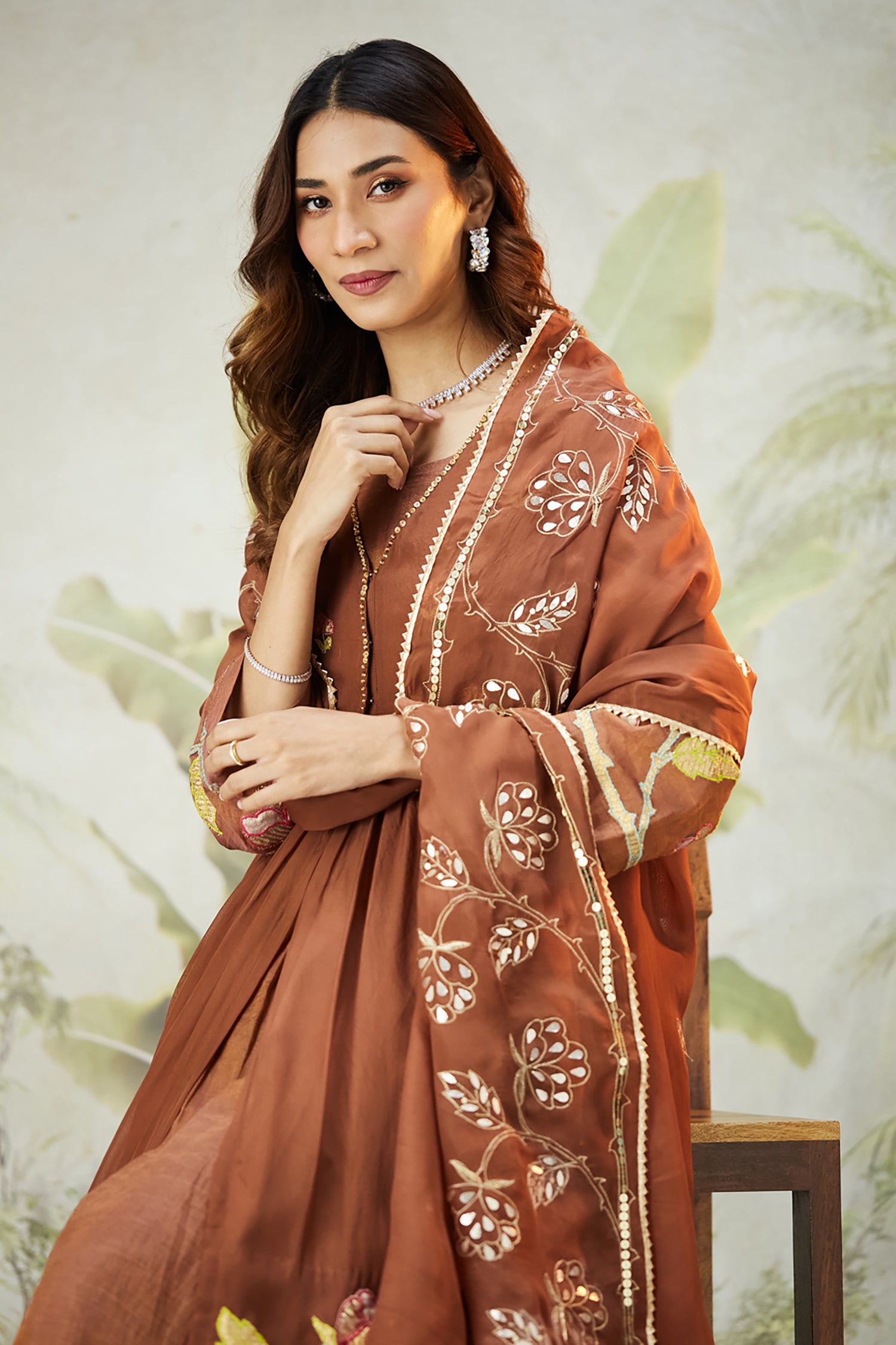 Lachka Gota Machine Work Kurta Set - Brown