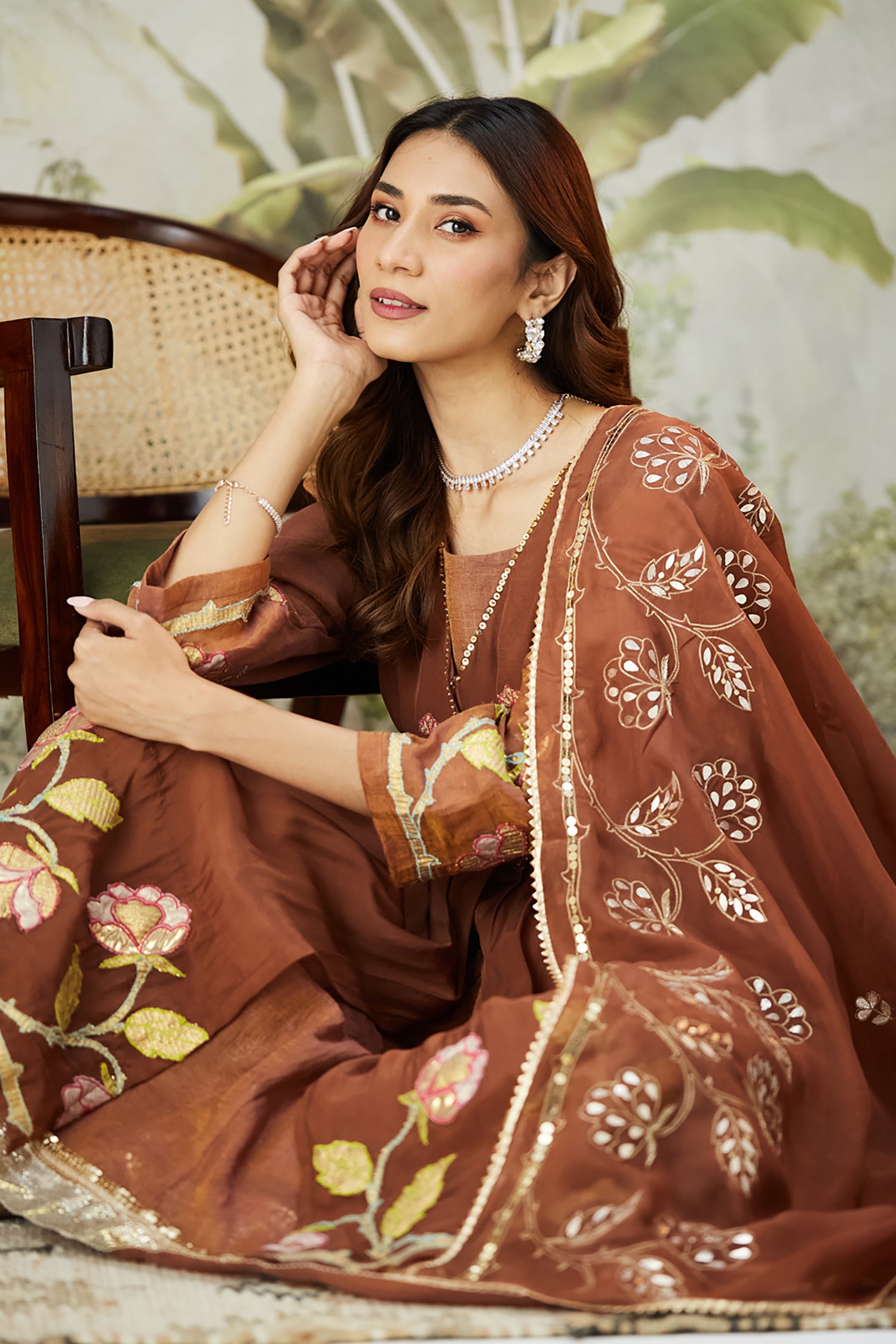 Lachka Gota Machine Work Kurta Set - Brown