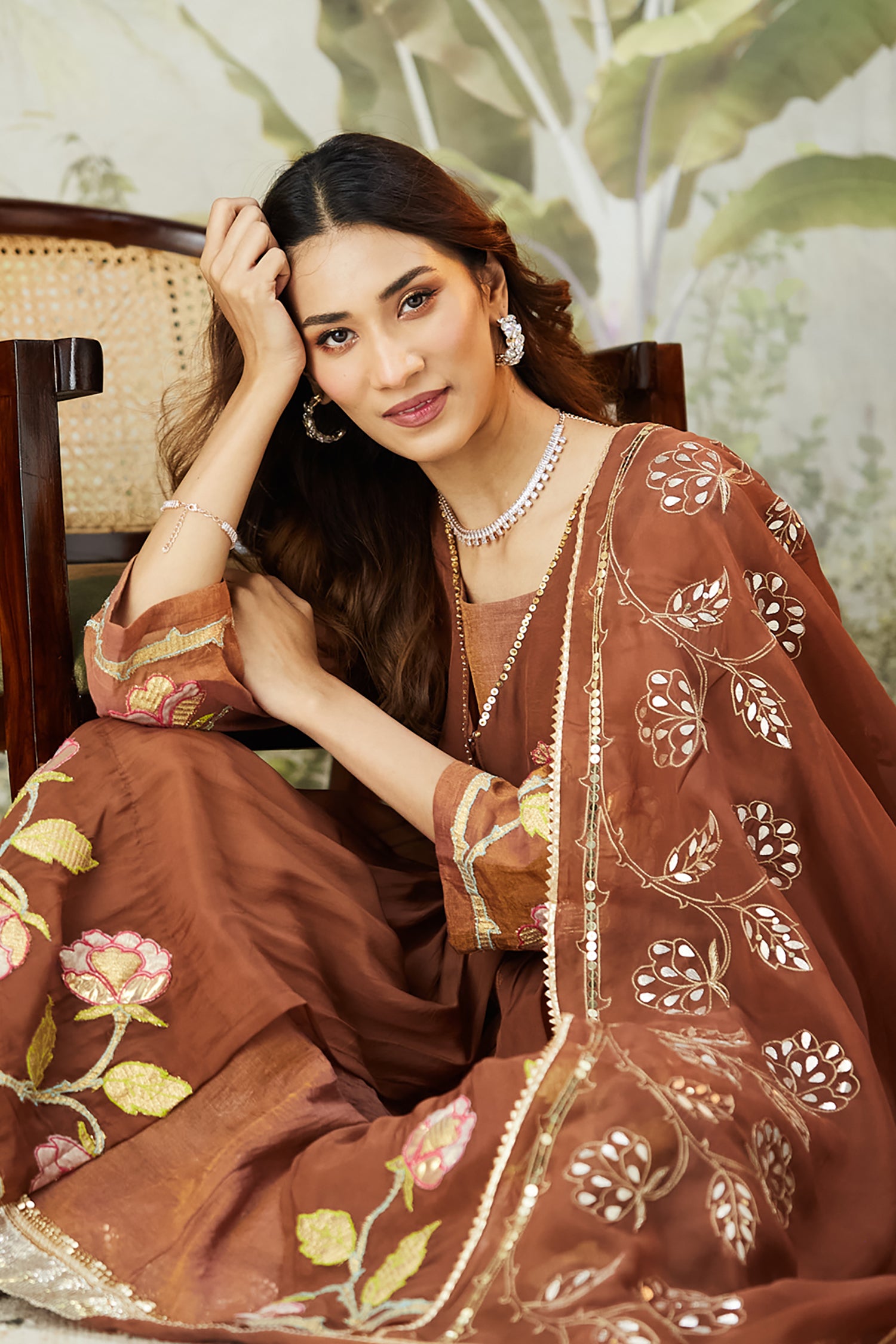 Lachka Gota Machine Work Kurta Set - Brown