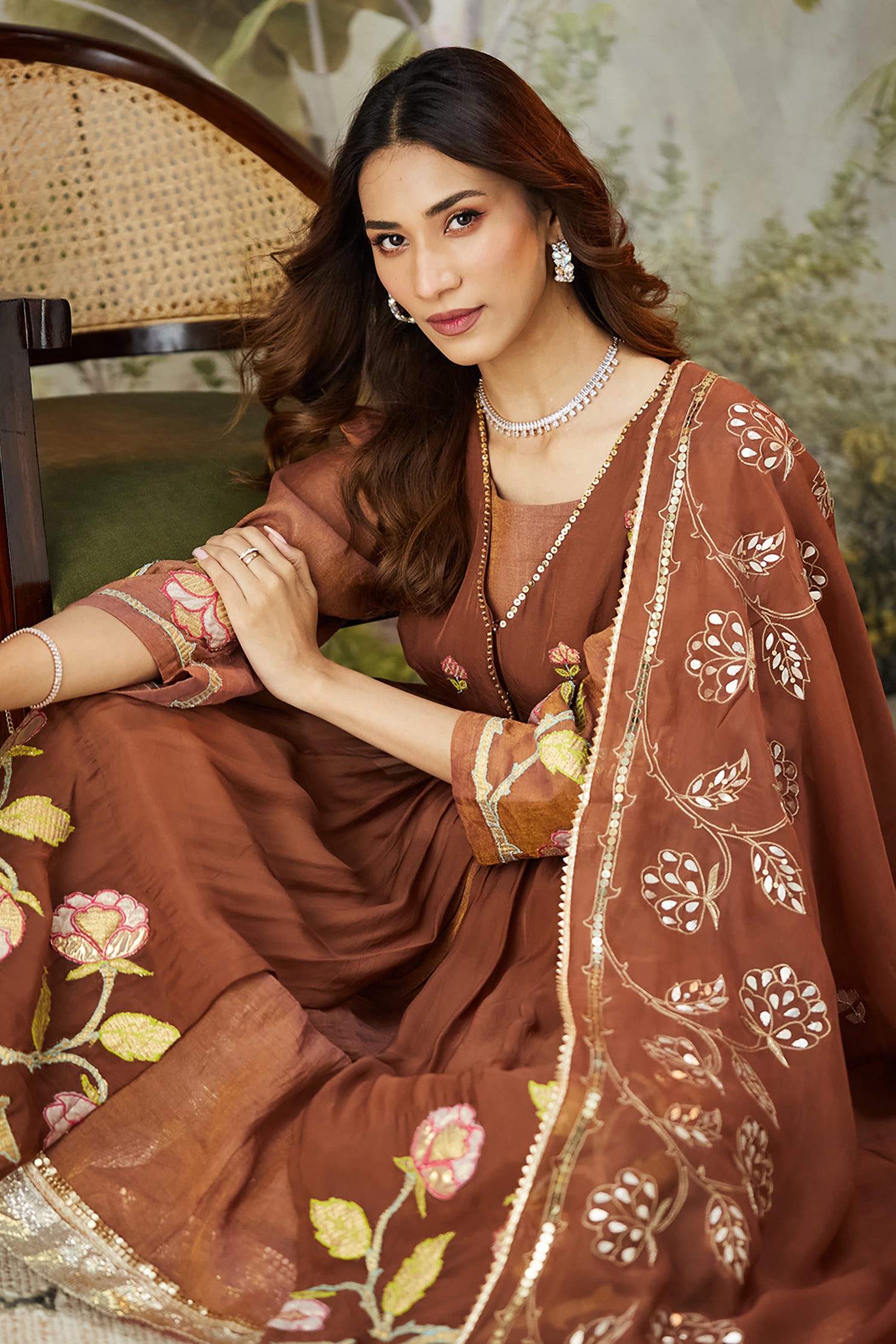 Lachka Gota Machine Work Kurta Set - Brown