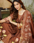 Lachka Gota Machine Work Kurta Set - Brown