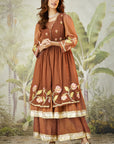 Lachka Gota Machine Work Kurta Set - Brown