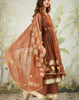 Lachka Gota Machine Work Kurta Set - Brown
