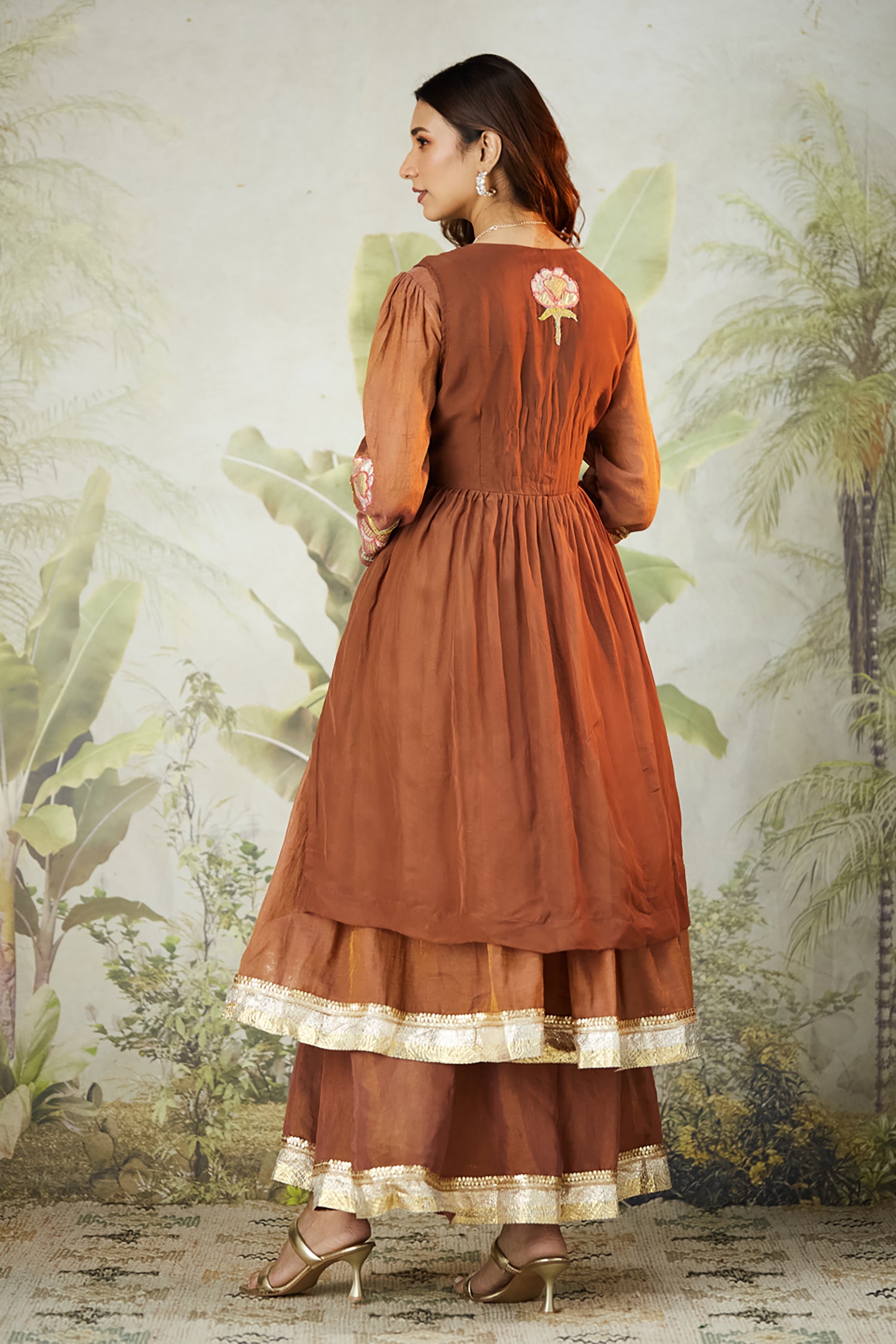 Lachka Gota Machine Work Kurta Set - Brown