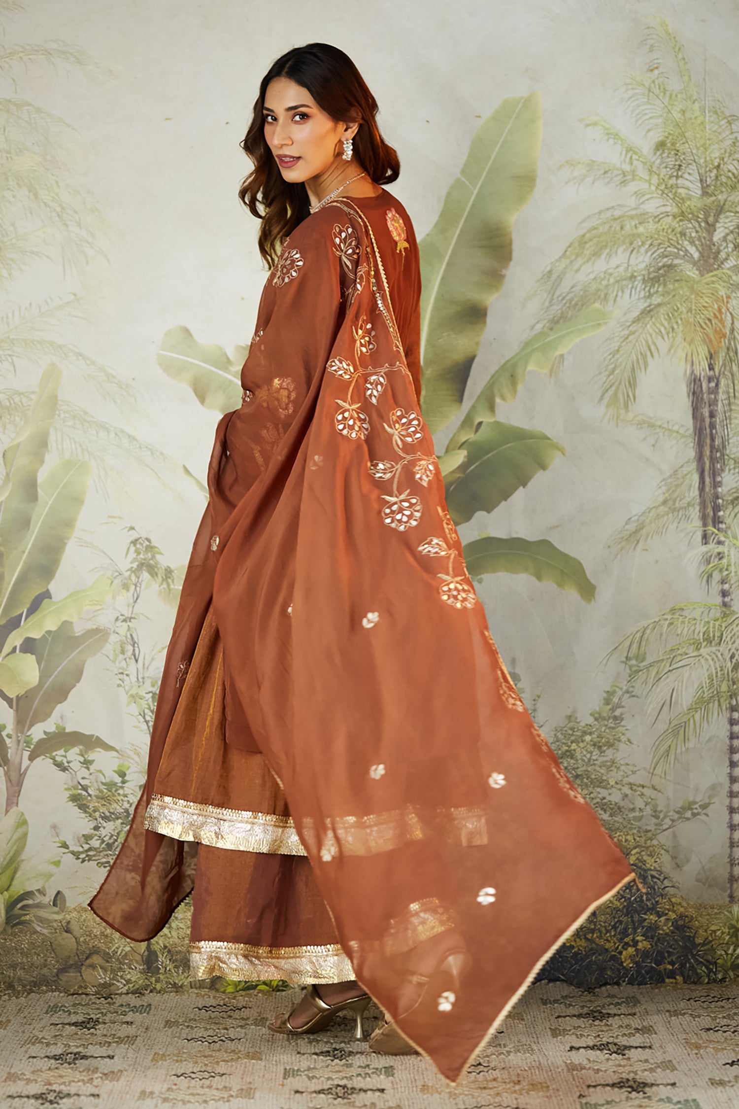 Lachka Gota Machine Work Kurta Set - Brown