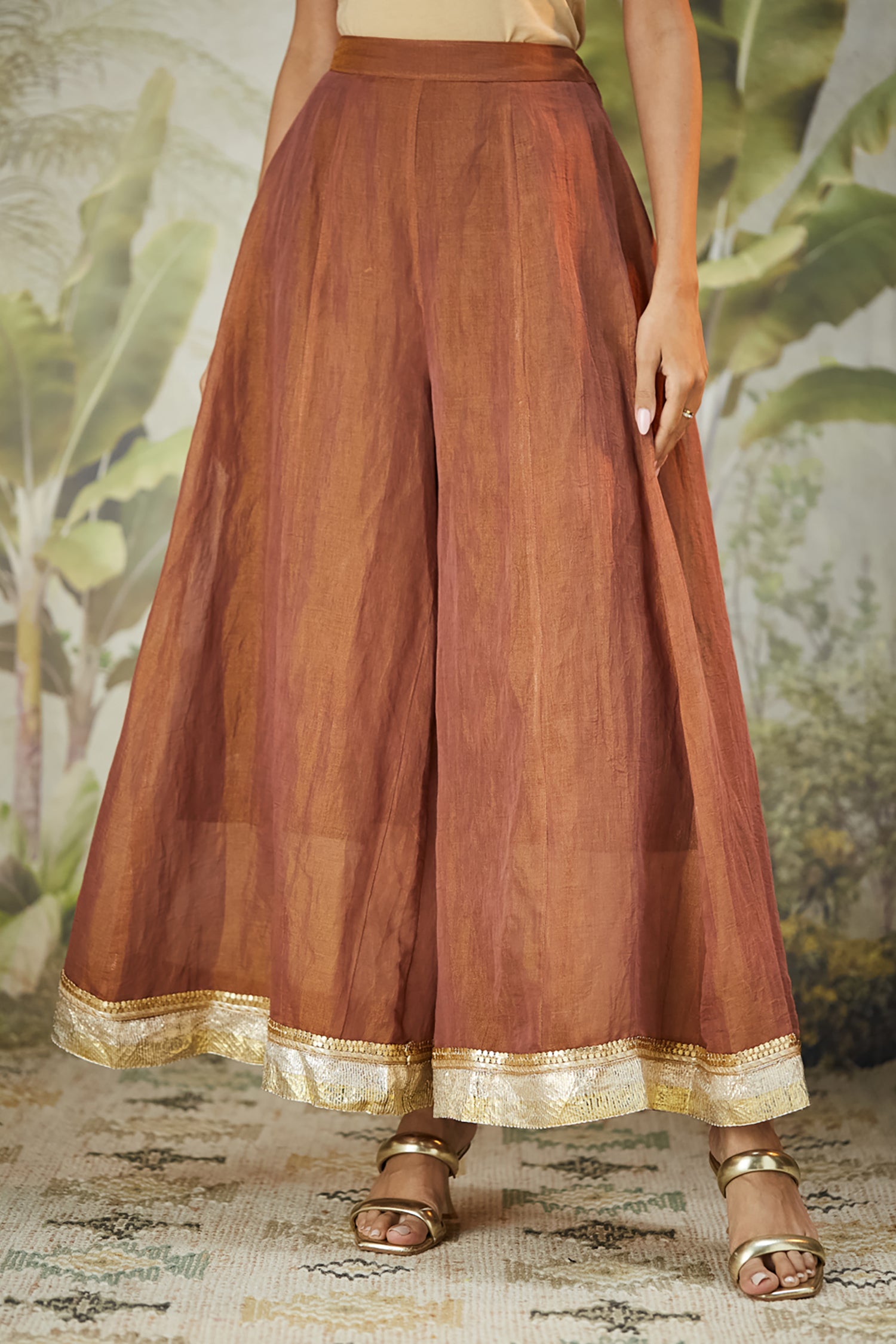 Lachka Gota Machine Work Kurta Set - Brown