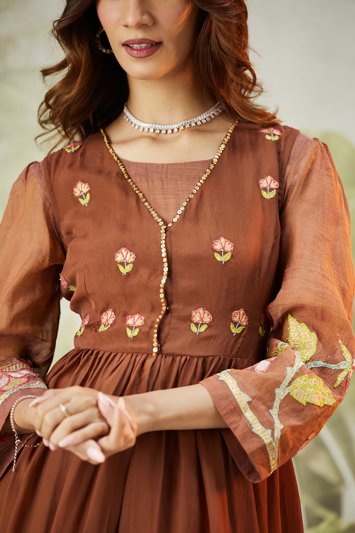 Lachka Gota Machine Work Kurta Set - Brown