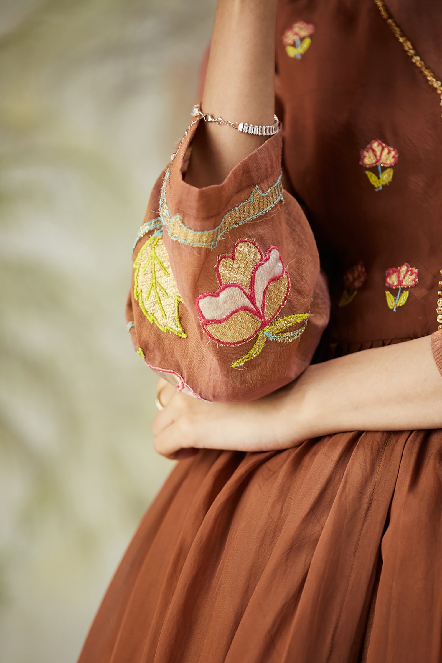 Lachka Gota Machine Work Kurta Set - Brown