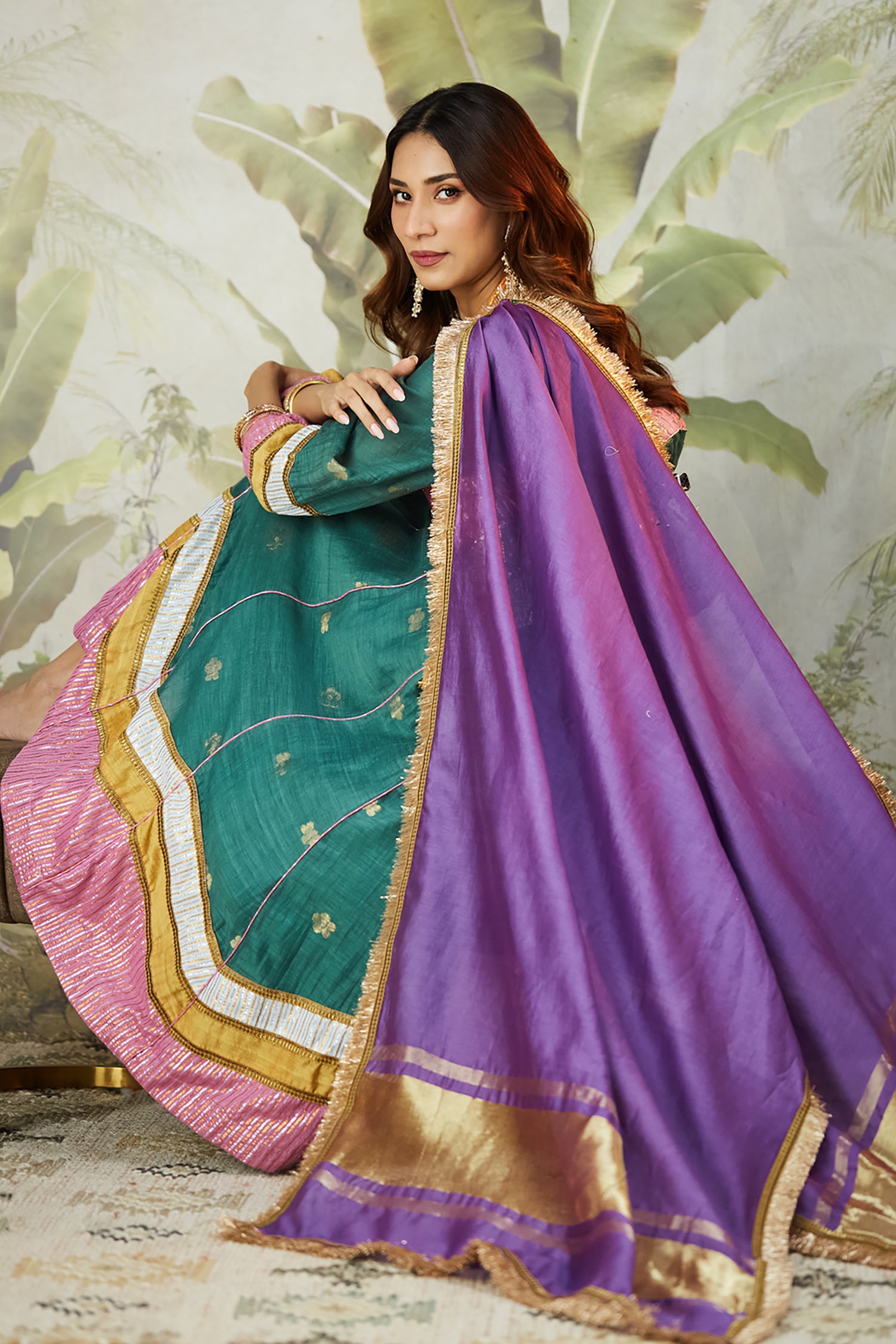 Embroidred Kurta With Overley Jacket - Emerald Green