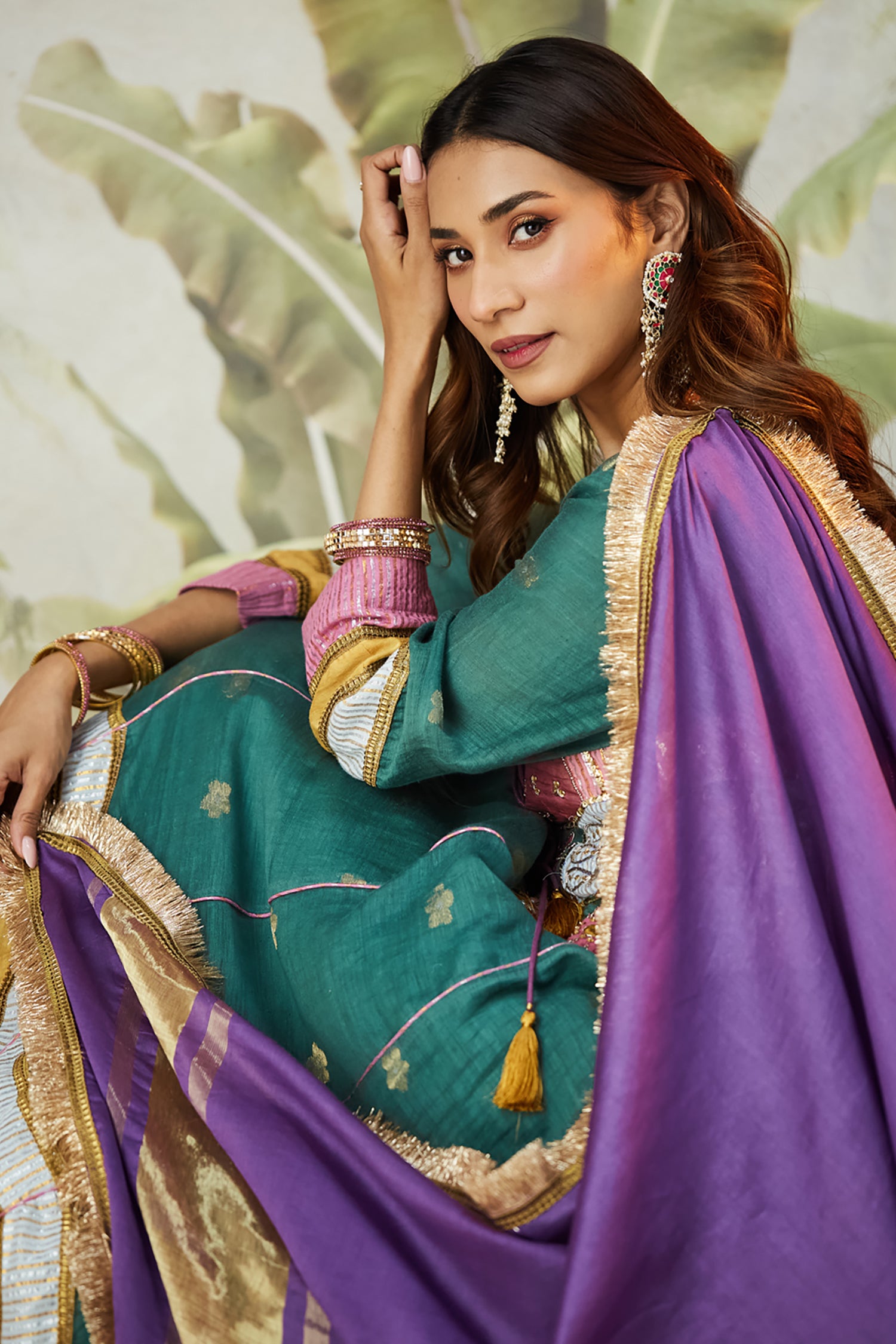 Embroidred Kurta With Overley Jacket - Emerald Green