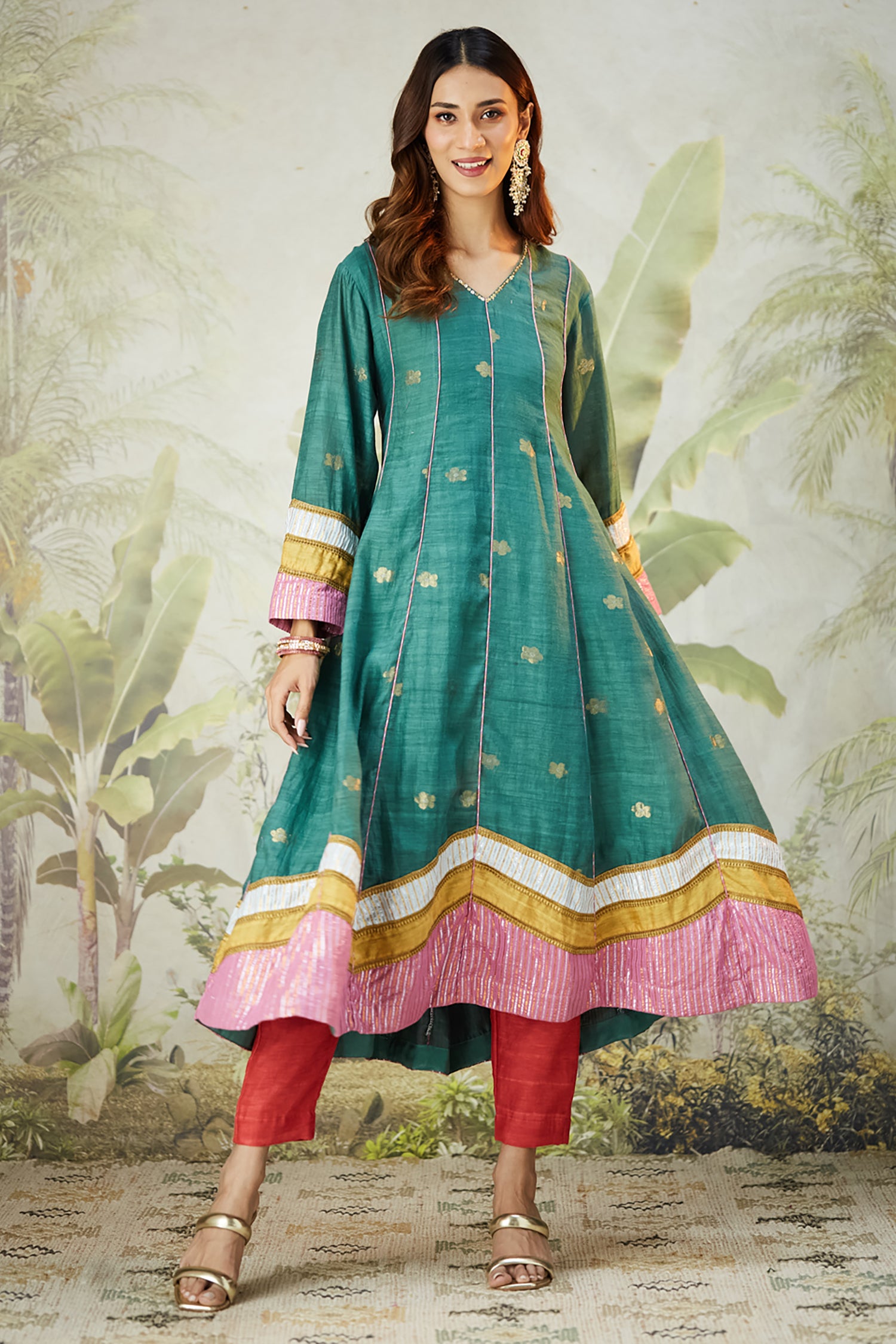 Embroidred Kurta With Overley Jacket - Emerald Green
