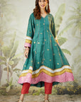 Embroidred Kurta With Overley Jacket - Emrald Green