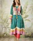 Embroidred Kurta With Overley Jacket - Emrald Green
