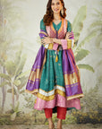 Embroidred Kurta With Overley Jacket - Emerald Green