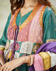 Embroidred Kurta With Overley Jacket - Emrald Green