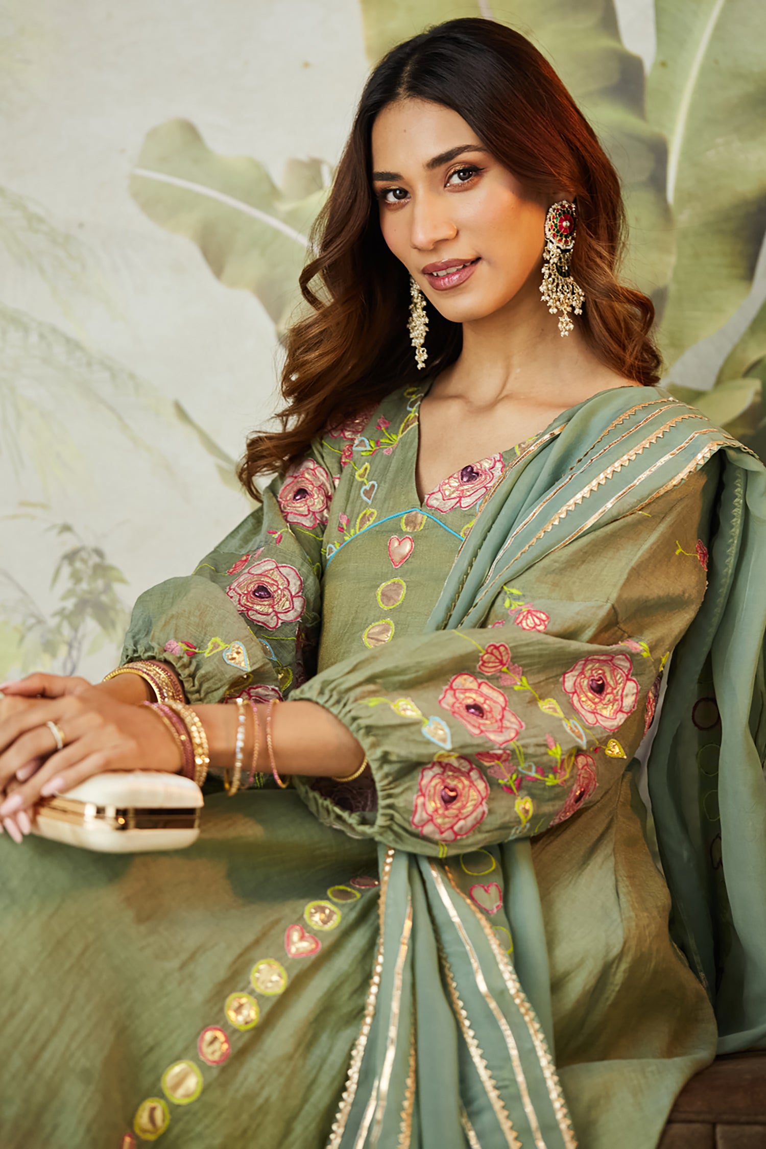 Lachka Gota & Patch Work Kurta Set - Green