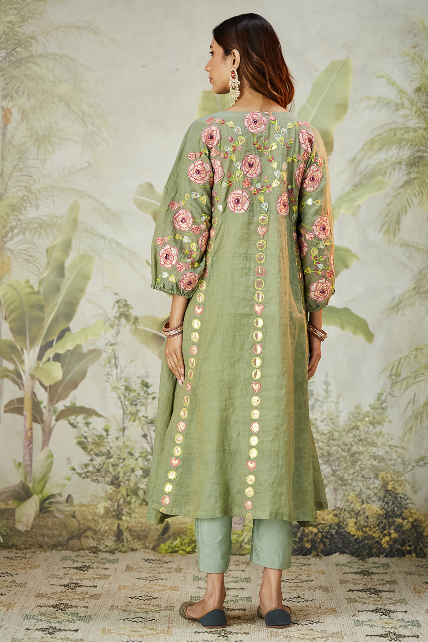 Lachka Gota & Patch Work Kurta Set - Green