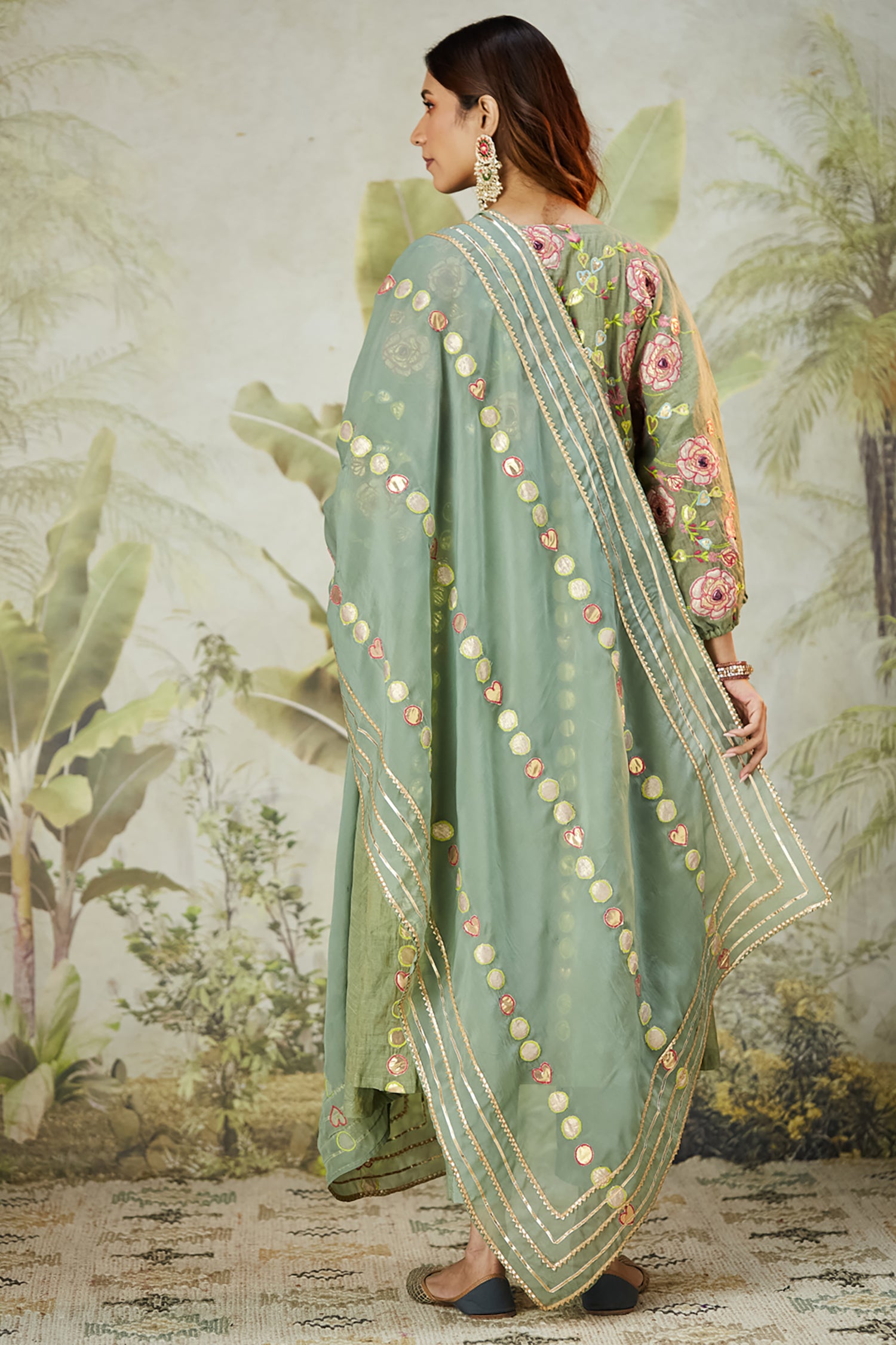 Lachka Gota & Patch Work Kurta Set - Green