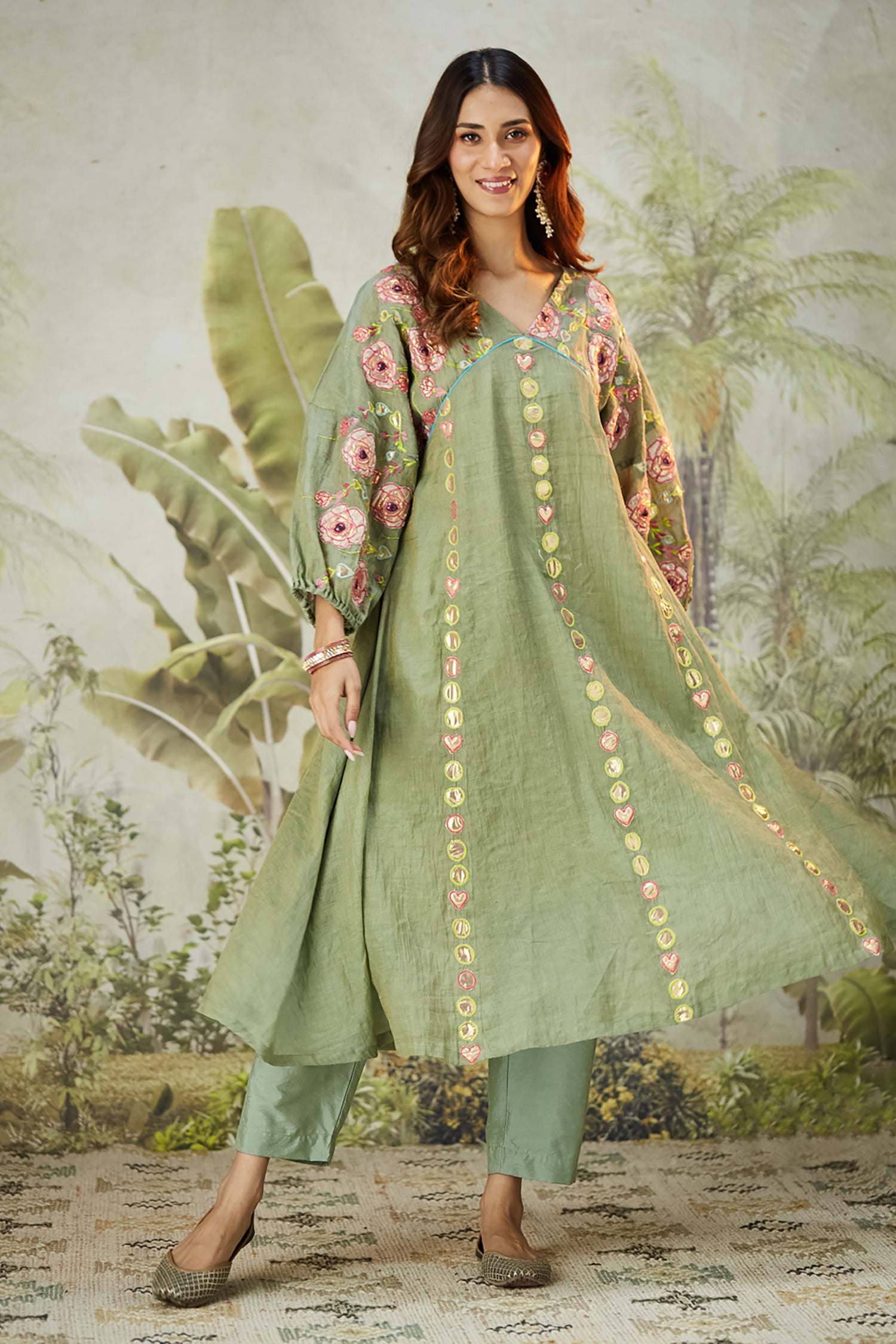 Lachka Gota & Patch Work Kurta Set - Green