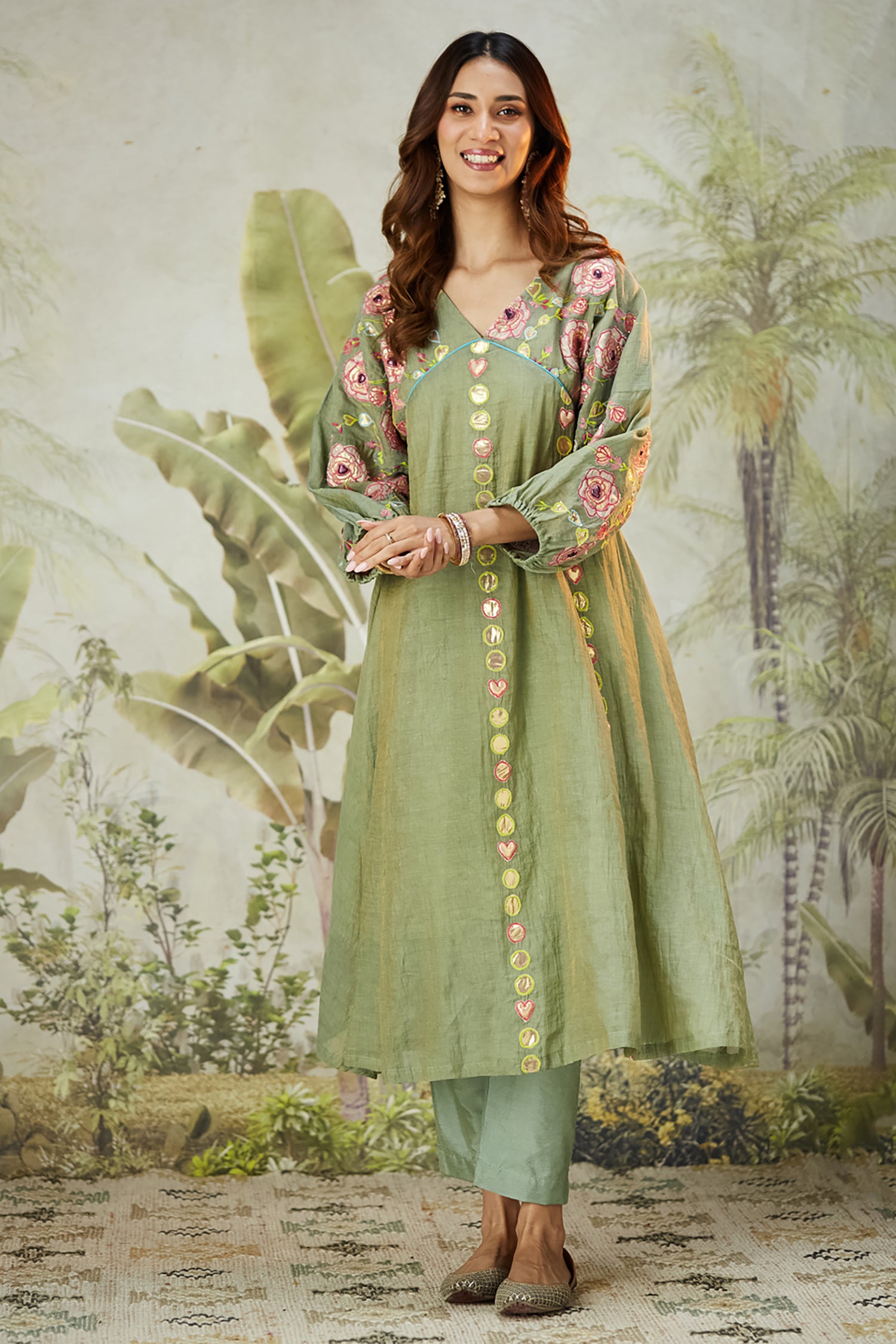 Lachka Gota & Patch Work Kurta Set - Green