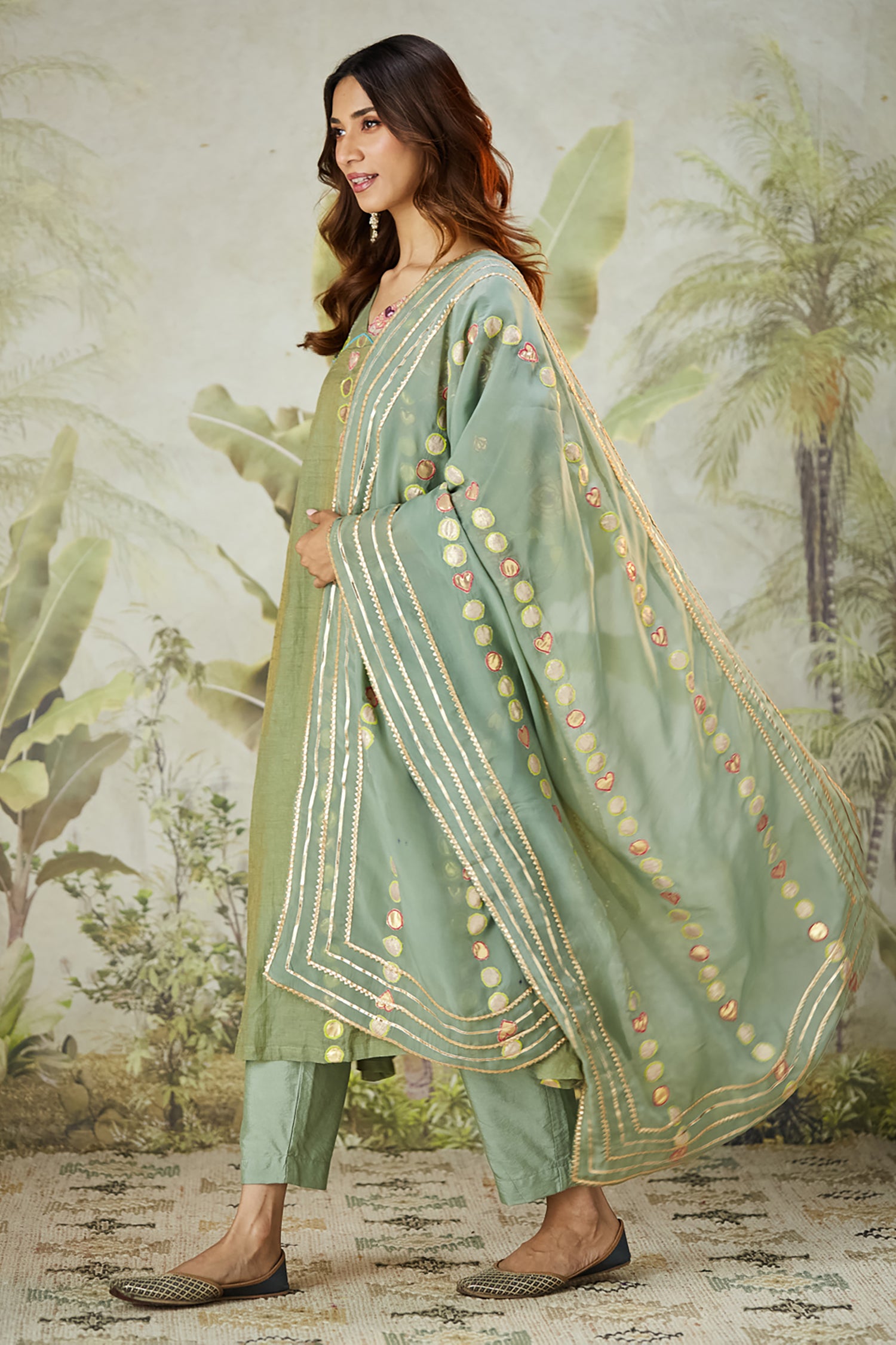 Lachka Gota & Patch Work Kurta Set - Green