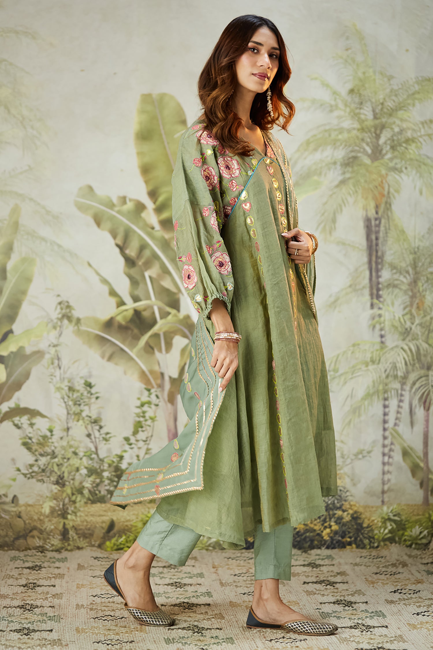 Lachka Gota & Patch Work Kurta Set - Green