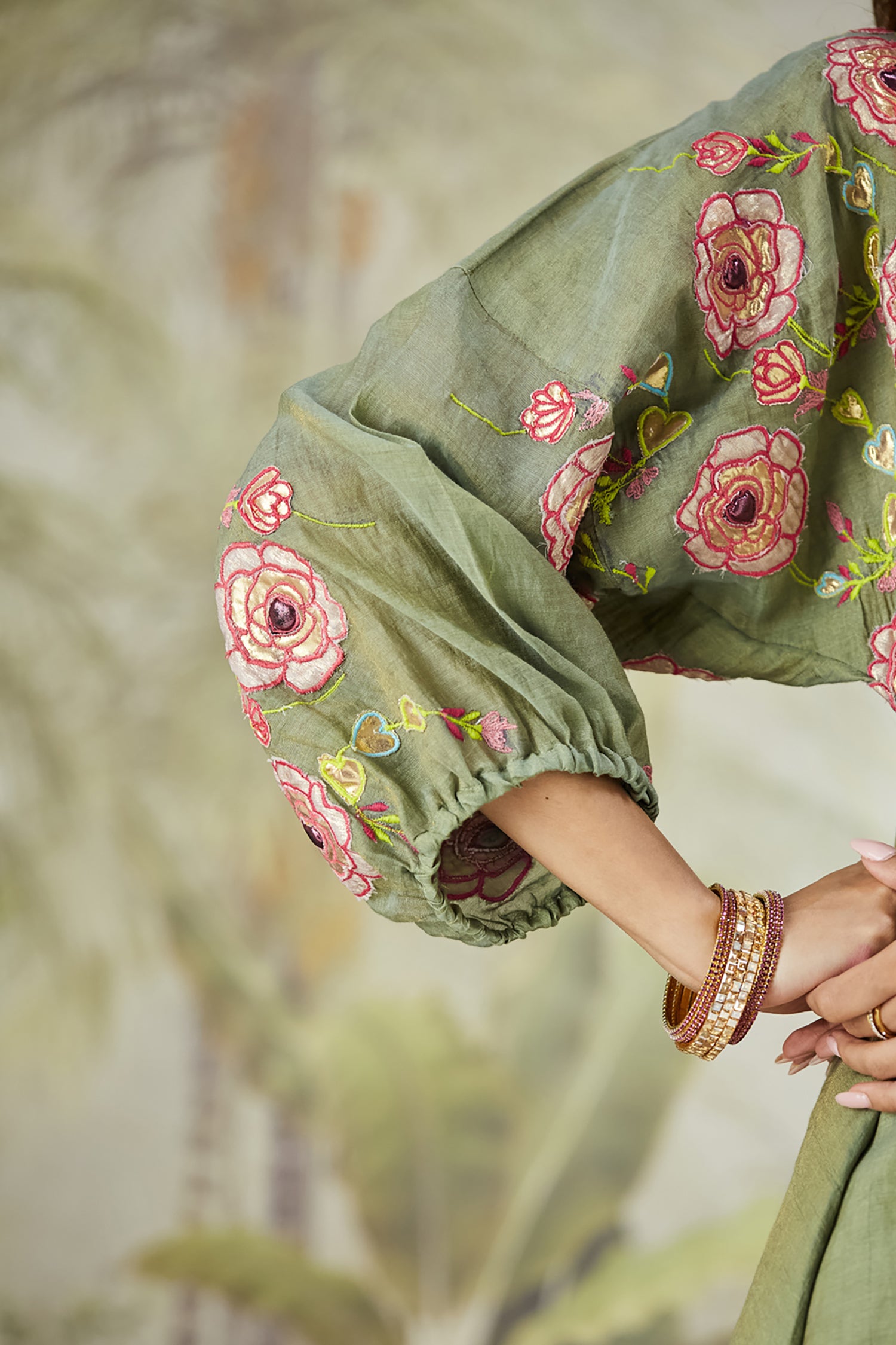 Lachka Gota & Patch Work Kurta Set - Green