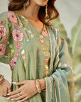 Lachka Gota & Patch Work Kurta Set - Green