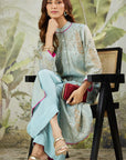 Mukaish Co-Ord Set With Overlay - Sky Blue