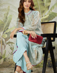 Mukaish Co-Ord Set With Overlay - Sky Blue