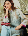 Mukaish Co-Ord Set With Overlay - Sky Blue