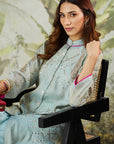 Mukaish Co-Ord Set With Overlay - Sky Blue