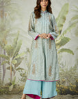Mukaish Co-Ord Set With Overlay - Sky Blue