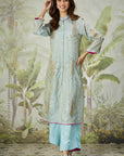 Mukaish Co-Ord Set With Overlay - Sky Blue