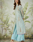 Mukaish Co-Ord Set With Overlay - Sky Blue