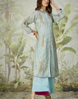 Mukaish Co-Ord Set With Overlay - Sky Blue