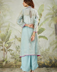 Mukaish Co-Ord Set With Overlay - Sky Blue