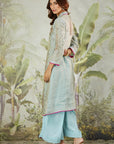 Mukaish Co-Ord Set With Overlay - Sky Blue