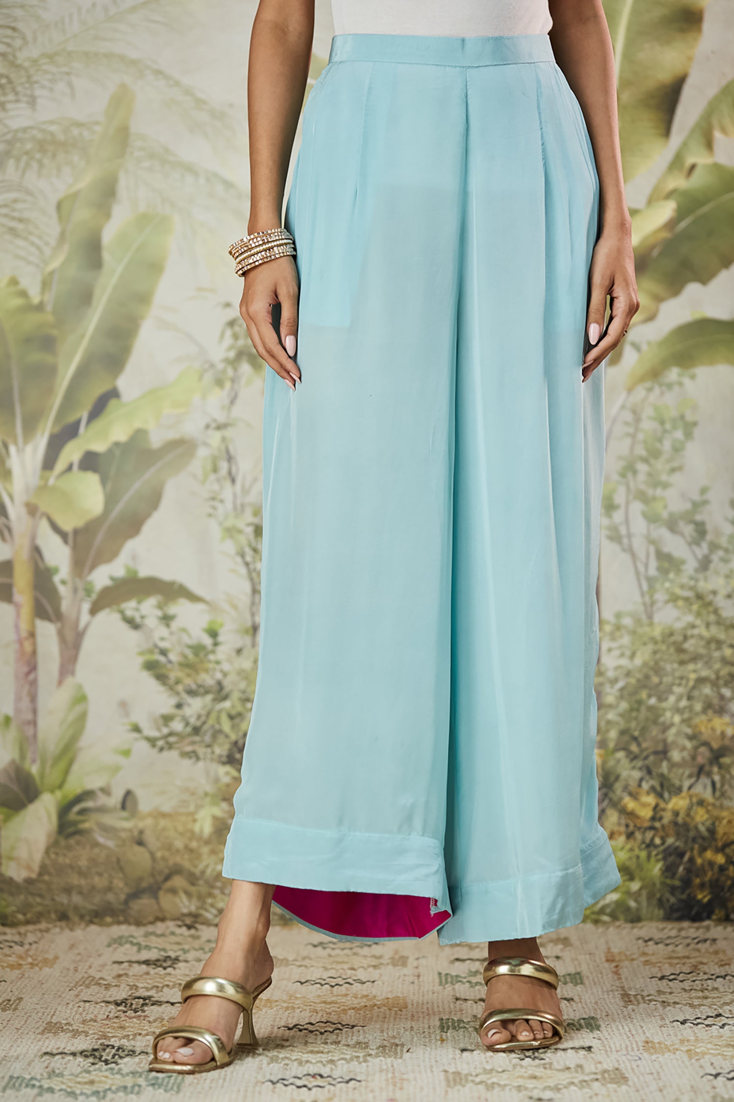 Mukaish Co-Ord Set With Overlay - Sky Blue