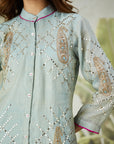 Mukaish Co-Ord Set With Overlay - Sky Blue